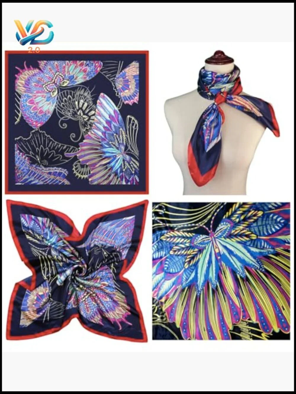 4 Piece Set Satin Square Scarves Neck Hair Head Scarf Bundle